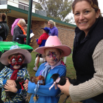 Jack Mathilda and mum Helen awaiting pet show completion with their pet chickens